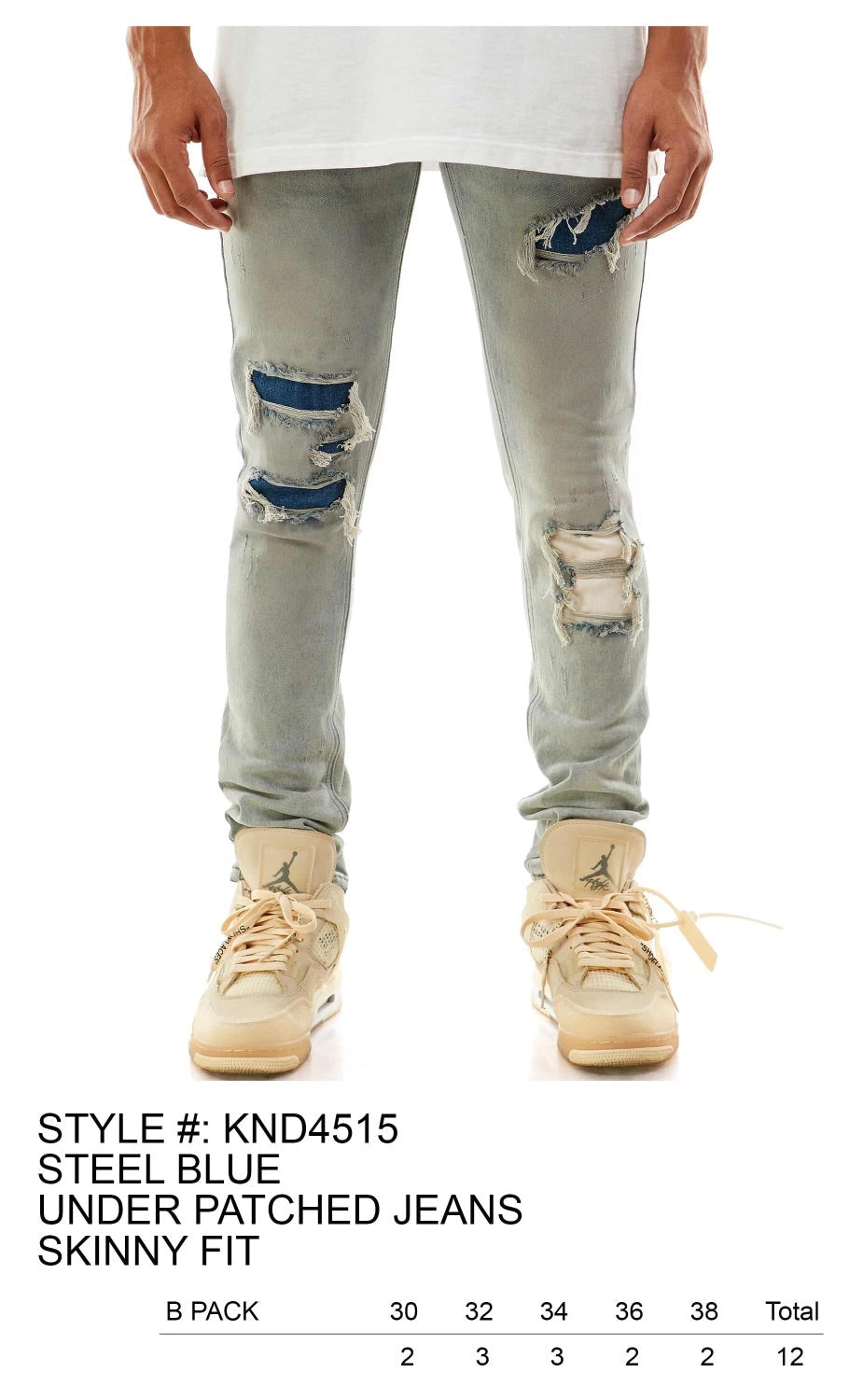 KDNK Steel Blue Under Patched Jeans Skinny