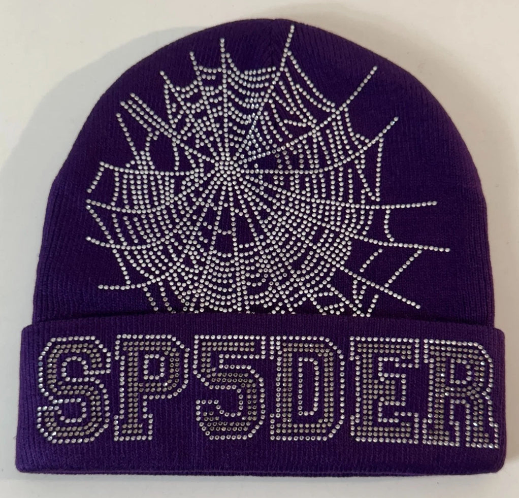Spider Purple Rhinestone Beanie
