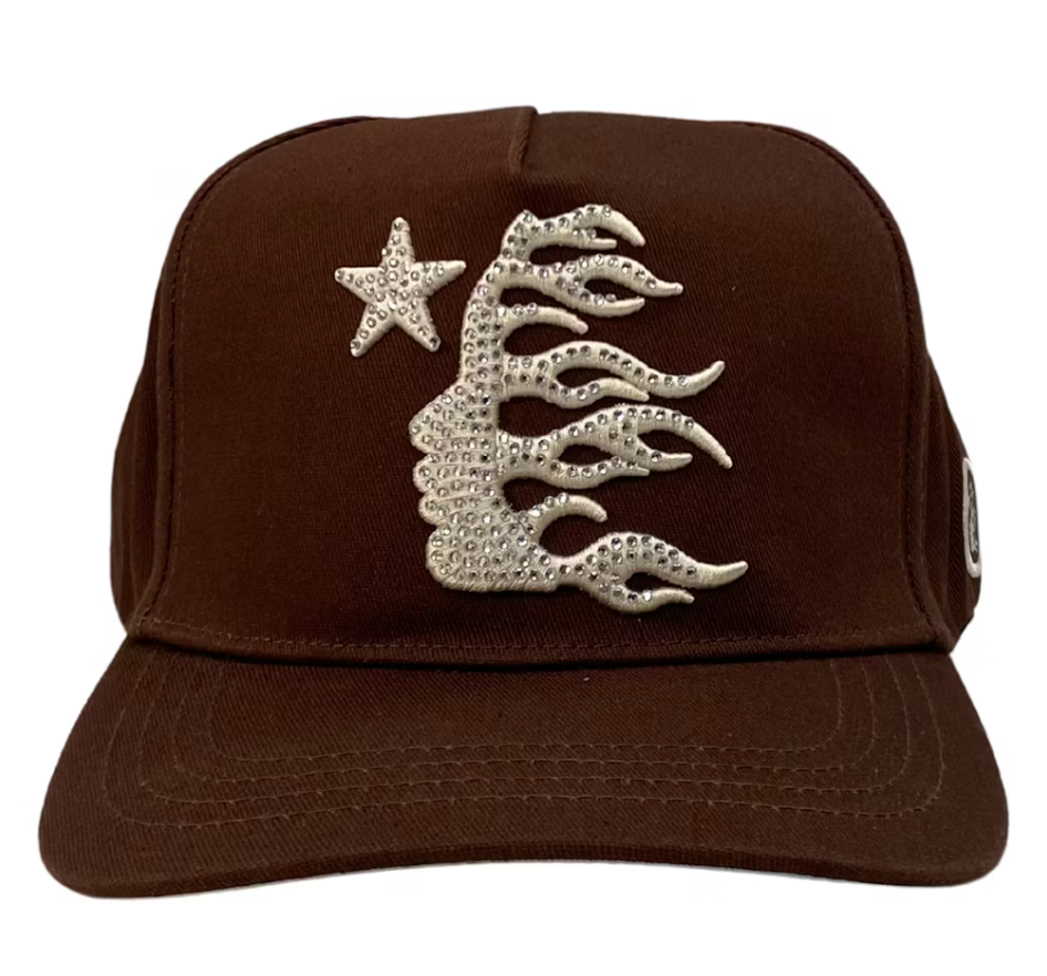 Hellstar OG Rhinestones Logo Snapback Hat Brown