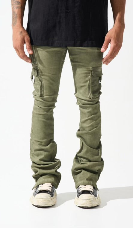 “Oil” Serenede Cargo Stacked Jeans