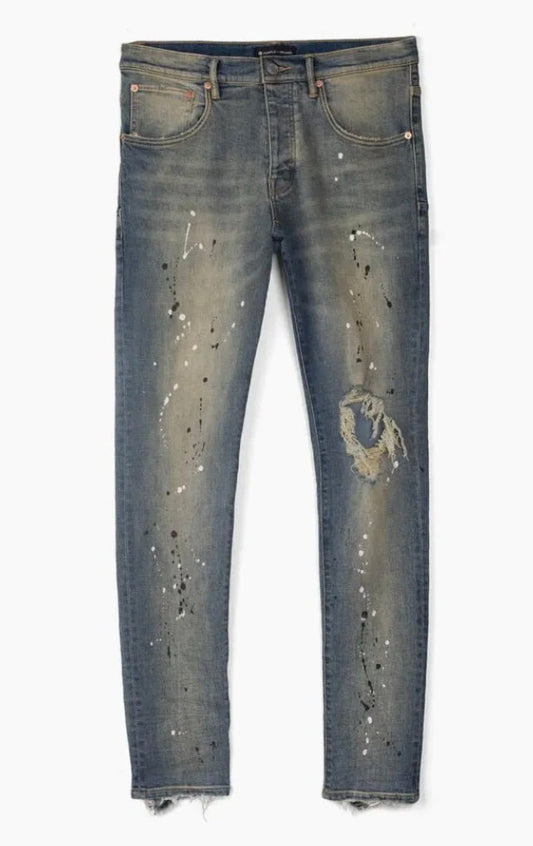 Purple Denim Mid Indigo Destroy Paint