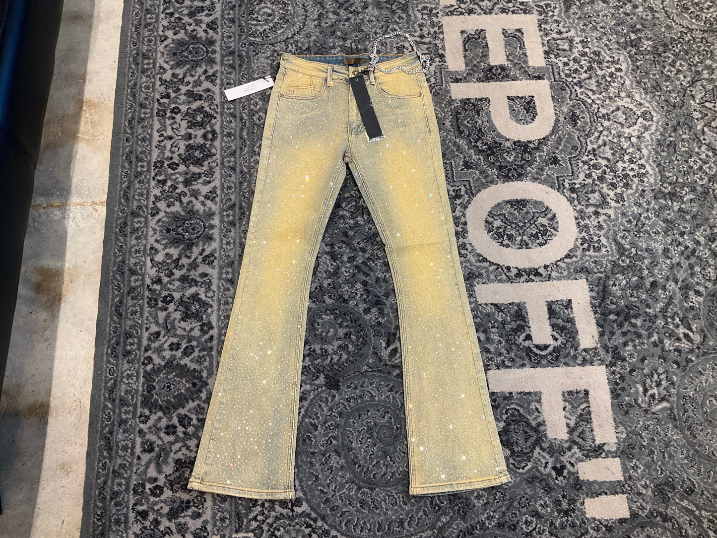 Kdnk Tm Blue Rhinestone Skinny Flare