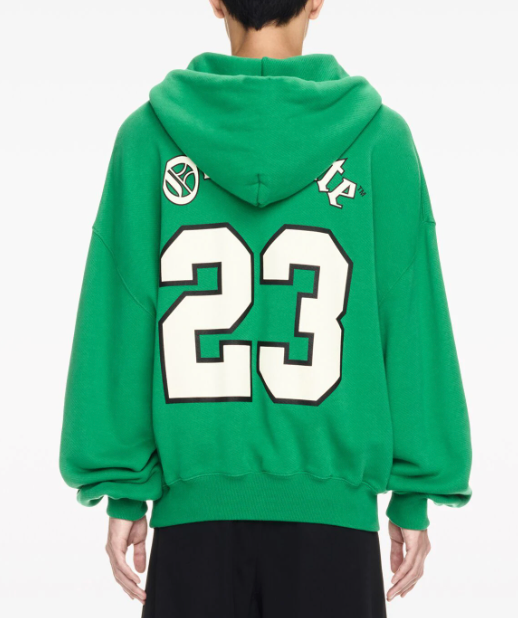 Off White Varsity Print Cotton Hoodie Green