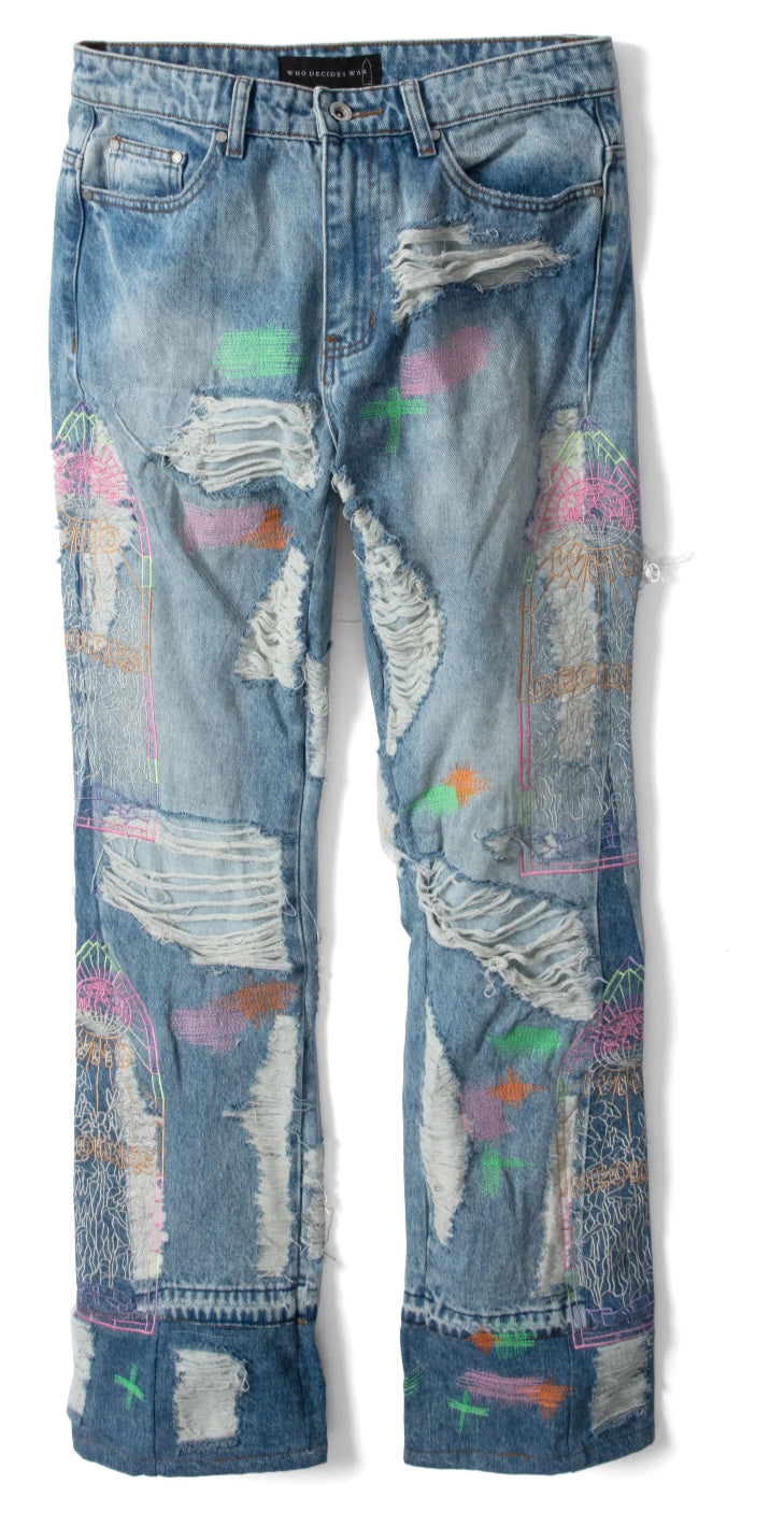 Who Decides War Technicolor Embroidery Denim