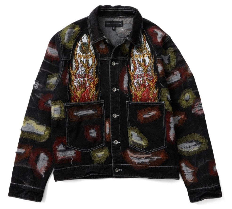 Who Decides War All Over Embroidery Trucker