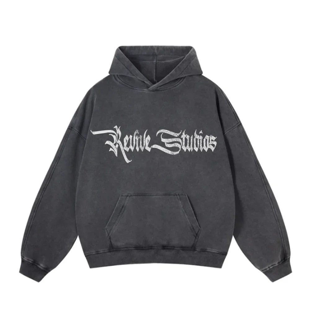 REVIVE STUDIOS PULL OVER HOODIE CHARCOAL BLACK
