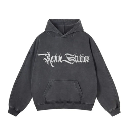 REVIVE STUDIOS PULL OVER HOODIE CHARCOAL BLACK