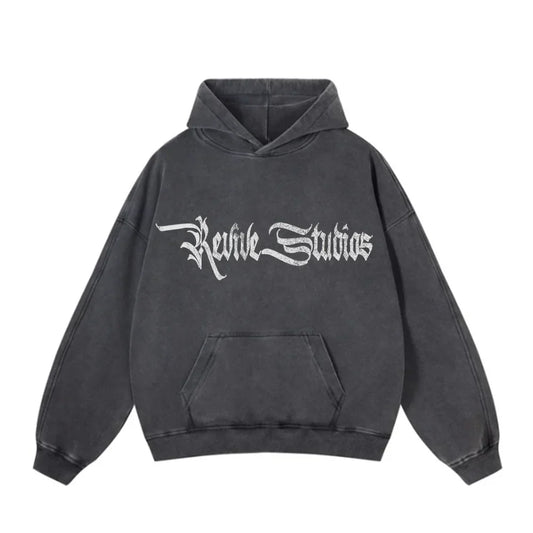REVIVE STUDIOS PULL OVER HOODIE CHARCOAL BLACK