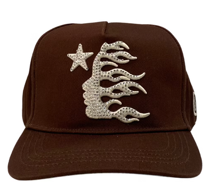 Hellstar OG Rhinestones Logo Snapback Hat Brown