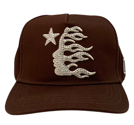 Hellstar OG Rhinestones Logo Snapback Hat Brown