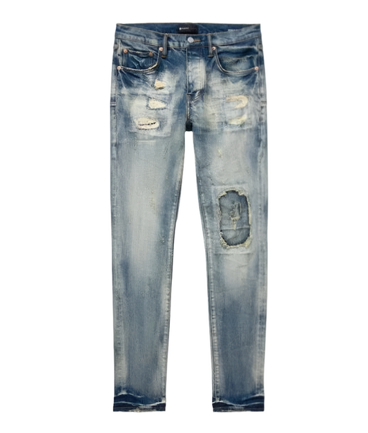 Purple Denim Indigo Vintage Repair Marbled Bleach