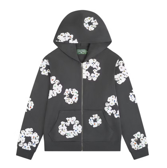 Denim Tears Rhinestone Cotton Wreath Zip Hoodie Vintage Black