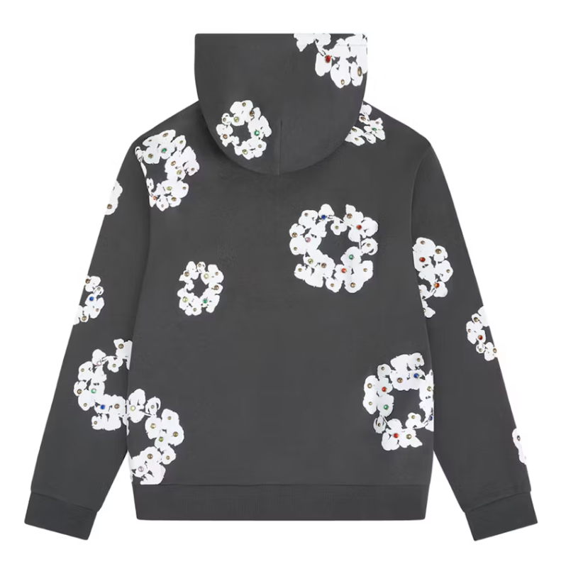 Denim Tears Rhinestone Cotton Wreath Zip Hoodie Vintage Black