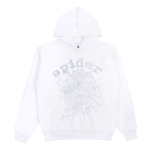 Sp5der Worldwide Sweatshirt OG Rhinestone Logo White
